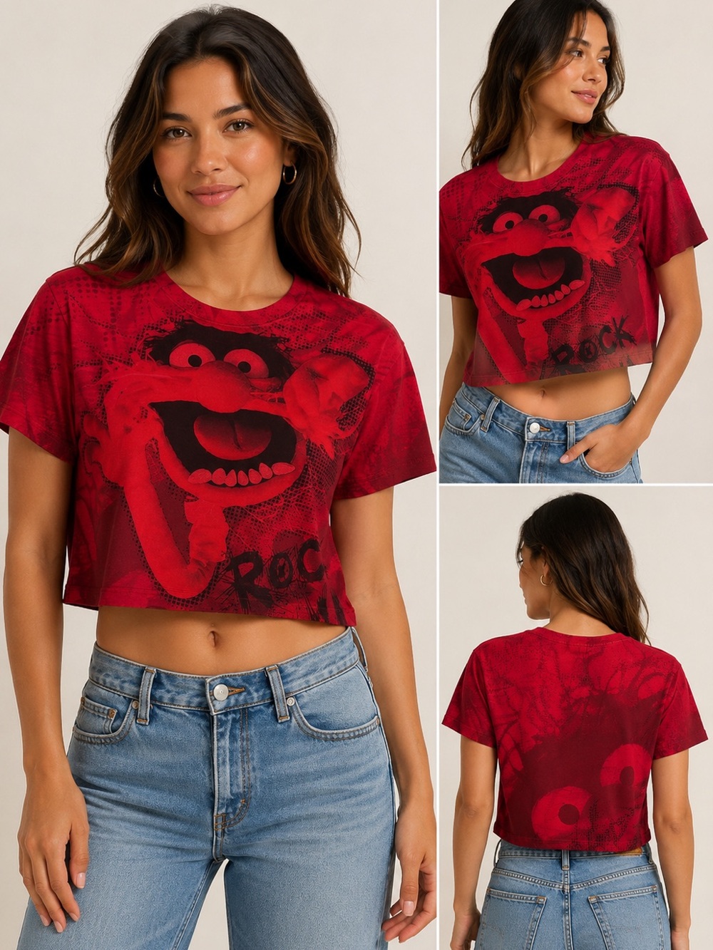Disney Animal “Rock” Graphic Crop Top Red Women’s Tee